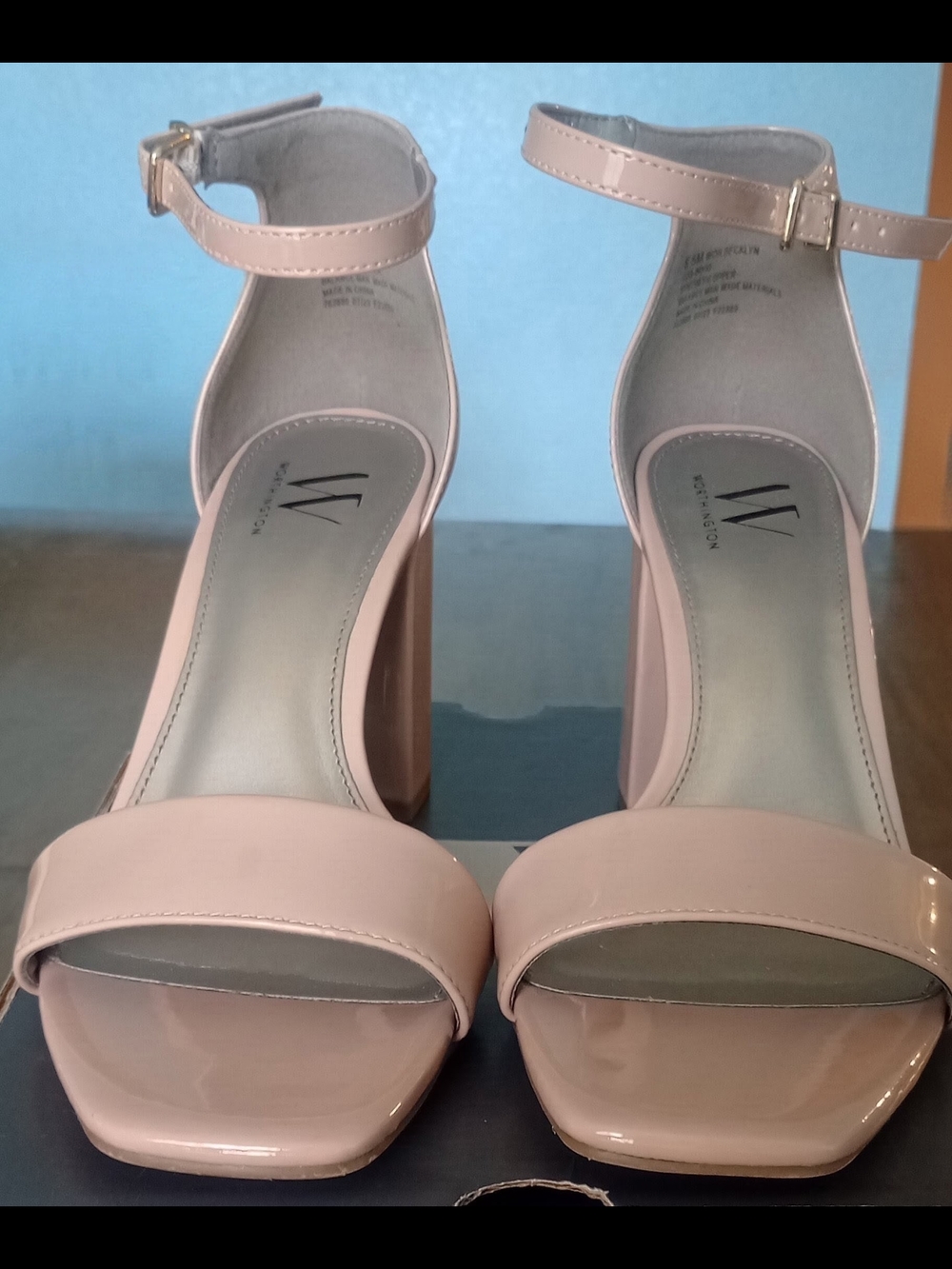 Worthington Blush Patent Block Heel Sandals with Ankle Strap